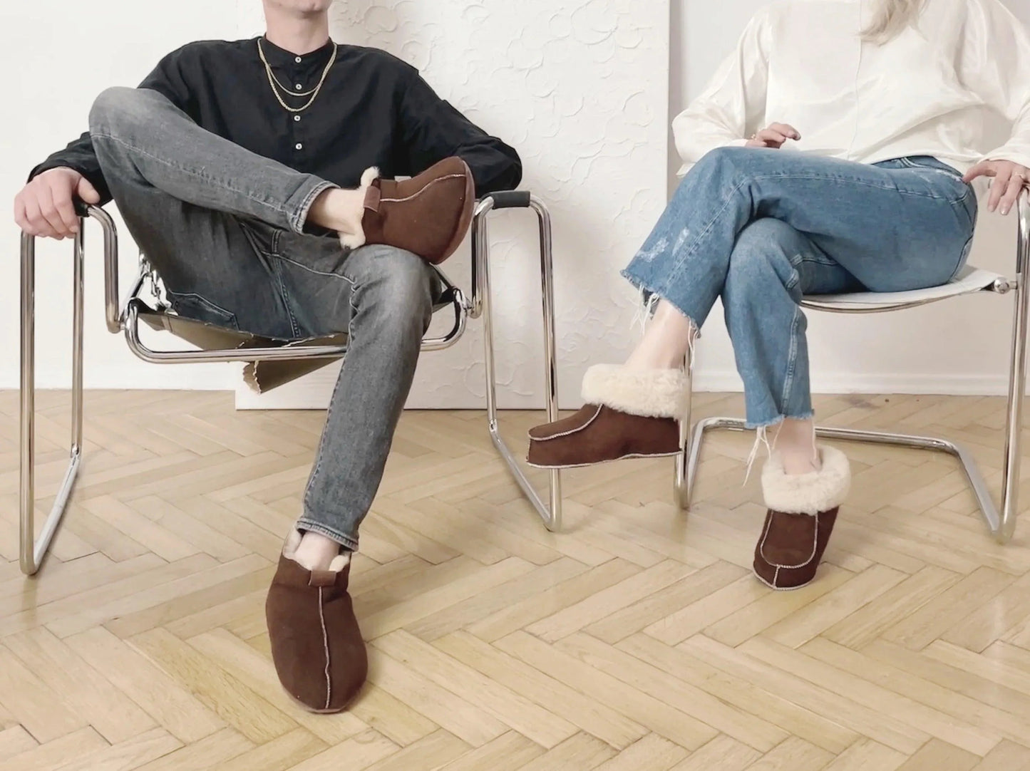 Buty ze skóry owczej – brązowe